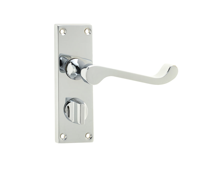 High quality image of Frelan - Victorian Scroll Door Handle on Privacy Plate Polished Chrome Sku. JV11PRPC