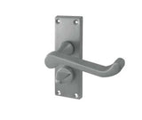 High quality image of Frelan - Victorian Scroll Door Handle on Privacy Plate Satin Chrome Sku. JV11PRSC