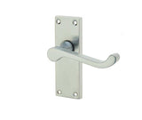 High quality image of Frelan - Victorian Scroll Door Handle on Short Latchset Plate Satin Chrome Sku. JV11SC