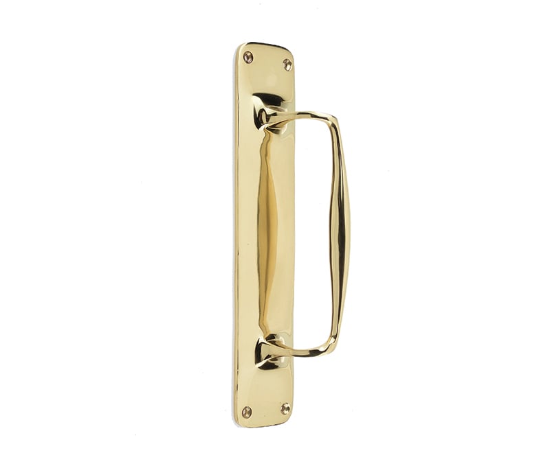 This is an image showing the Frelan - Windsor Pull Handle on 57x292mm Backplate - Polished Brass available to order from Trade Door Handles in Kendal