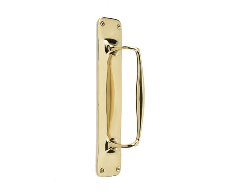 This is an image showing the Frelan - Windsor Pull Handle on 57x292mm Backplate - Polished Brass available to order from Trade Door Handles in Kendal