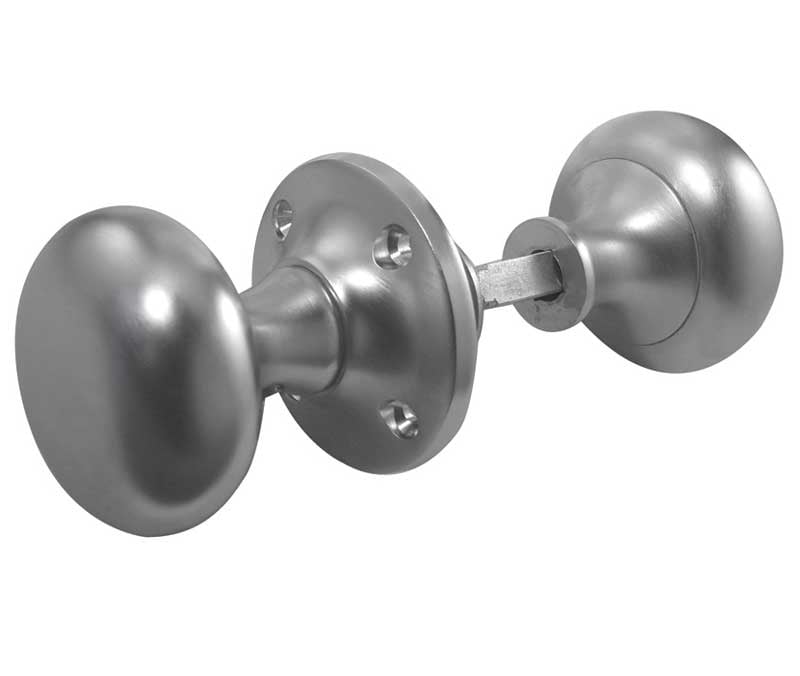 This is an image showing the Frelan - Mushroom Unsprung Rim Knobs - Satin Chrome available to order from Trade Door Handles in Kendal