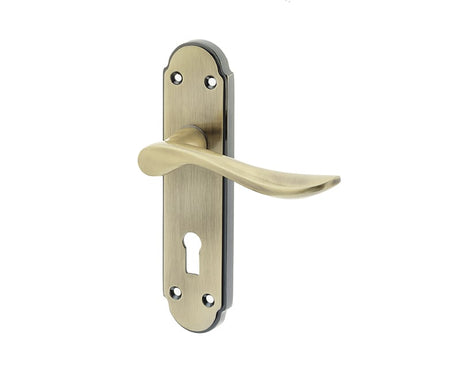 High quality image of Frelan - Henley Standard Lever Lock Handles on Backplate - Antique Brass | Sku. jv190ab | available to order from Trade Door Handles in Kendal.