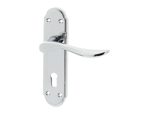 High quality image of Frelan - Henley Suite Door Handle on Lockplate Polished Chrome Sku. JV190PC