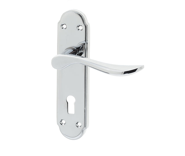 High quality image of Frelan - Henley Suite Door Handle on Lockplate Polished Chrome Sku. JV190PC