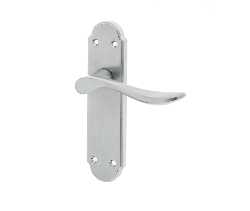 High quality image of Frelan - Henley Suite Door Handle on Latchplate Satin Chrome Sku. JV191SC
