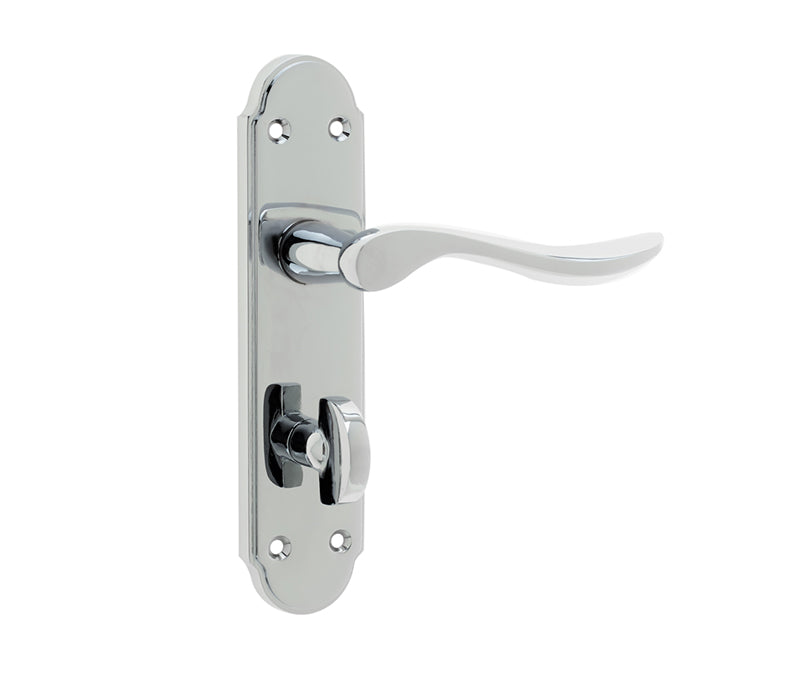 High quality image of Frelan - Henley Suite Door Handle on Bathroom Plate Polished Chrome Sku. JV193PC
