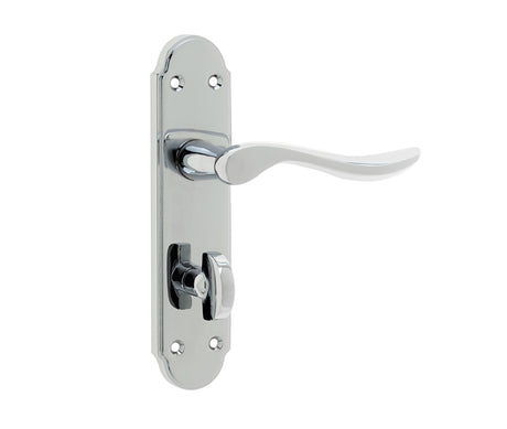 High quality image of Frelan - Henley Suite Door Handle on Bathroom Plate Polished Chrome Sku. JV193PC