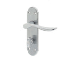 High quality image of Frelan - Henley Suite Door Handle on Bathroom Plate Satin Chrome Sku. JV193SC