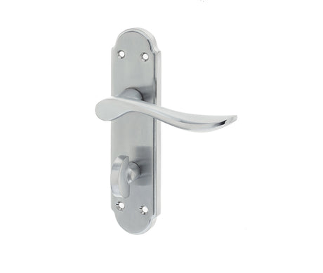 High quality image of Frelan - Henley Suite Door Handle on Bathroom Plate Satin Chrome Sku. JV193SC