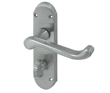High quality image of Frelan - Epsom Suite Door Handle on Bathroom Plate Satin Chrome Sku. JV250BSC