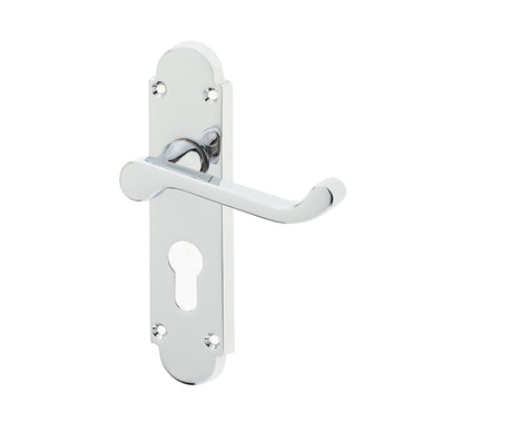 High quality image of Frelan - Epsom Suite Door Handle on Euro Profile Lockplate Polished Chrome Sku. JV250EPC