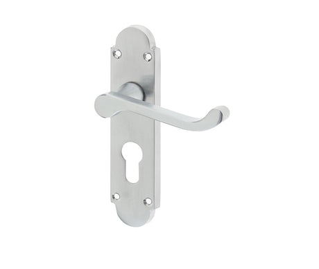 High quality image of Frelan - Epsom Suite Door Handle on Euro Profile Lockplate Satin Chrome Sku. JV250ESC