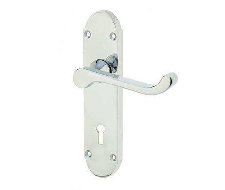 This is an image showing the Frelan - Epsom Standard Lock Handles on Backplates - Polished Chrome available to order from Trade Door Handles in Kendal