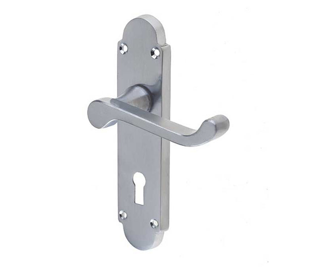 High quality image of Frelan - Epsom Suite Door Handle on Lockplate Satin Chrome Sku. JV250SC