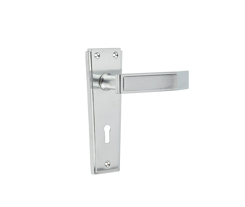 High quality image of Frelan - Deco Door Handle on Lockplate Satin Chrome Sku. JV253SC