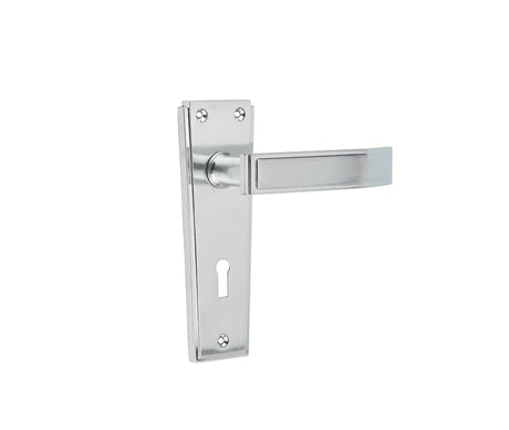 High quality image of Frelan - Deco Door Handle on Lockplate Satin Chrome Sku. JV253SC