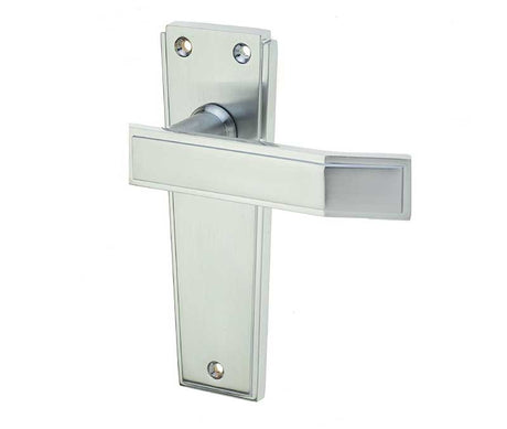 High quality image of Frelan - Deco Door Handle on Latchplate Satin Chrome Sku. JV254SC