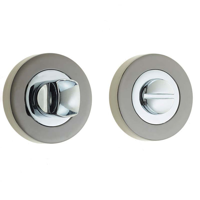High quality image of Frelan - Jedo Dual Turns & Releases 50mm Round Rose no Indicator Polished Chrome Polished Black Nickel Sku. JV2666PCBN