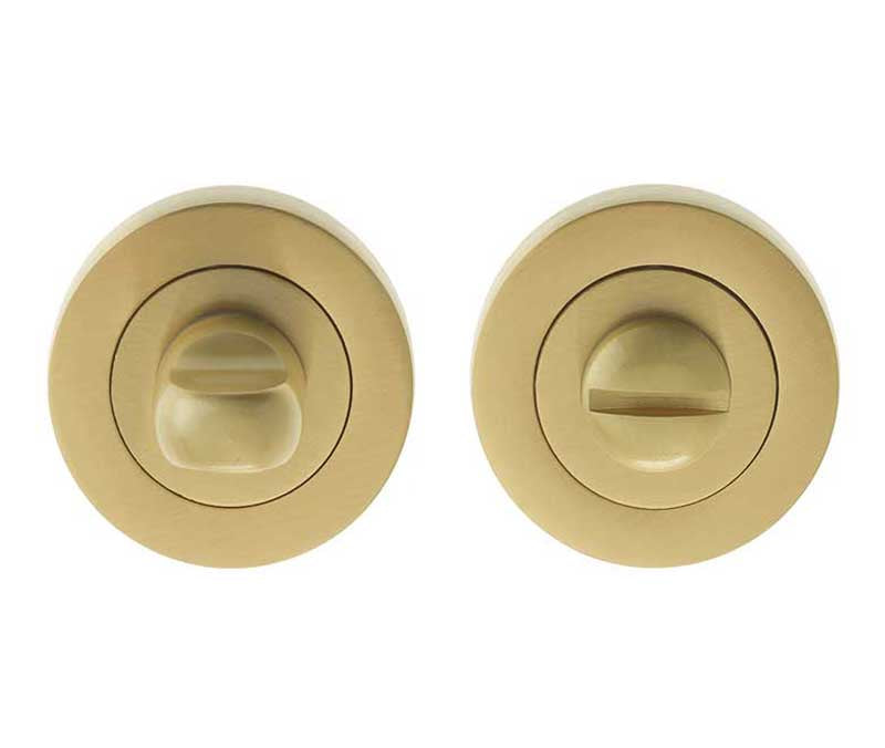 High quality image of Frelan - Jedo Designer Turns & Releases 50mm Round Rose no Indicator 50x10mm Satin Brass Sku. JV2666SB