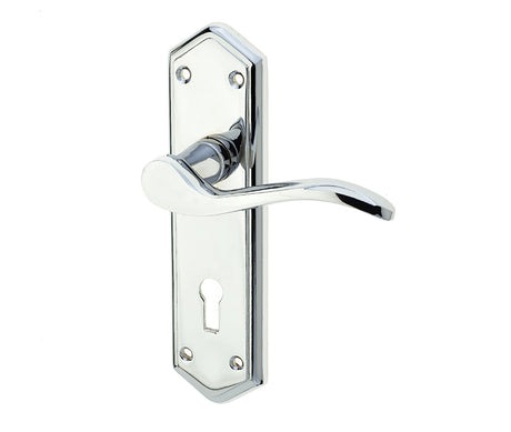 High quality image of Frelan - Paris Suite Door Handles on Lockplate Polished Chrome Sku. JV280PC