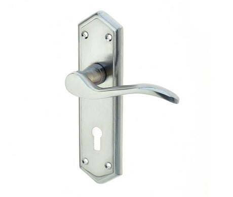 This is an image showing the Frelan - Paris Standard Lever Lock Handles on Backplates - Satin Chrome available to order from Trade Door Handles in Kendal