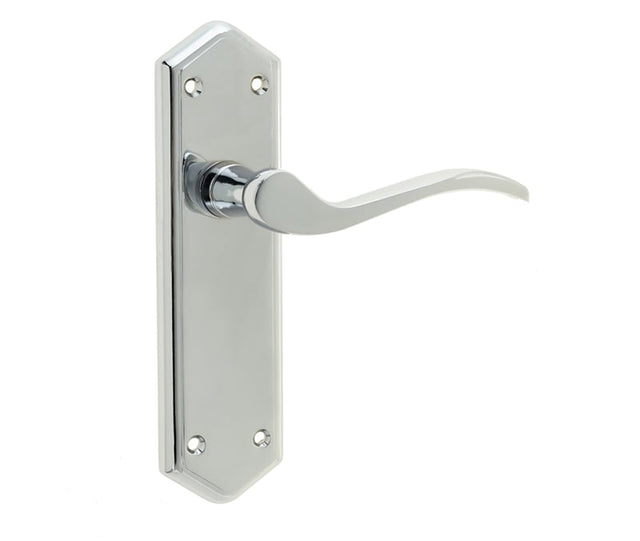 This is an image showing the Frelan - Paris Lever Handles on Backplates - Polished Chrome available to order from Trade Door Handles in Kendal