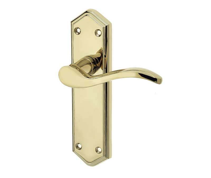 This is an image showing the Frelan - Paris Lever Handles on Backplates - PVD Brass available to order from Trade Door Handles in Kendal