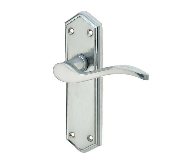 This is an image showing the Frelan - Paris Lever Handles on Backplates - Satin Chrome available to order from Trade Door Handles in Kendal