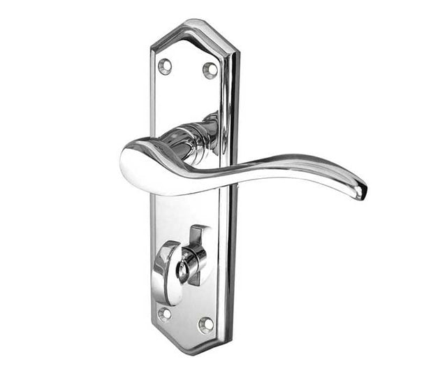 This is an image showing the Frelan - Paris Bathroom Lock Handles on Backplates - Polished Chrome available to order from Trade Door Handles in Kendal