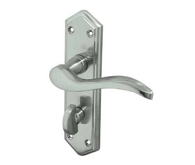 High quality image of Frelan - Paris Suite Door Handles on Bathroom Plate Satin Chrome Sku. JV283SC