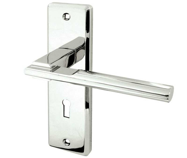 High quality image of Frelan - Delta Suite Door Handles on Lockplate Polished Chrome Sku. JV3003PC