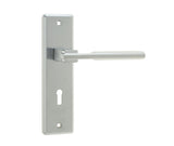 High quality image of Frelan - Delta Suite Door Handles on Lockplate Satin Chrome Sku. JV3003SC
