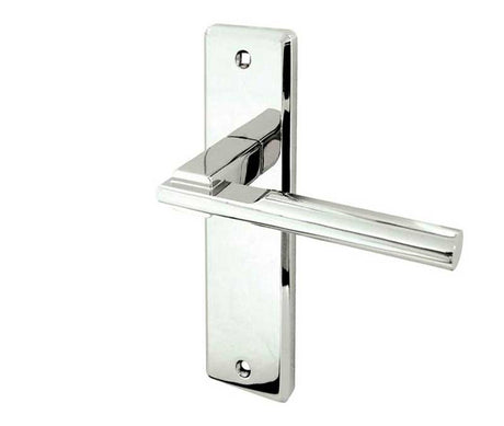 High quality image of Frelan - Delta Suite Door Handles on Latchplate Polished Chrome Sku. JV3013PC