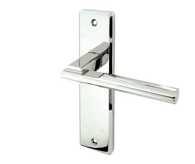 High quality image of Frelan - Delta Suite Door Handles on Latchplate Polished Chrome Sku. JV3013PC