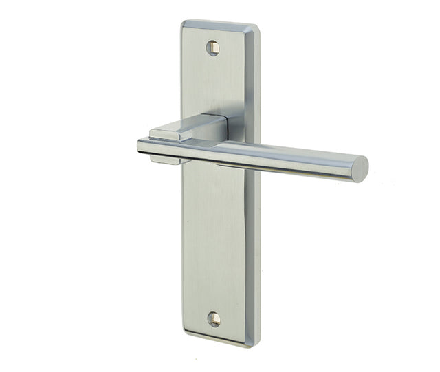 High quality image of Frelan - Delta Suite Door Handles on Latchplate Satin Chrome Sku. JV3013SC