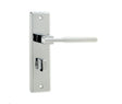 High quality image of Frelan - Delta Suite Door Handles on Bathrooom Plate Polished Chrome Sku. JV3023PC