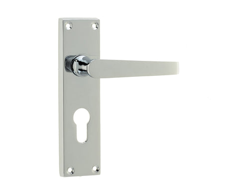 High quality image of Frelan - Victorian Straight Door Handles on Euro Profile Lockplate Polished Chrome Sku. JV30EPC
