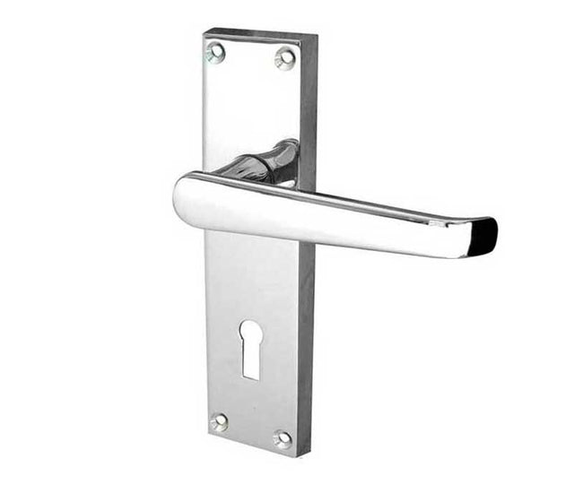 High quality image of Frelan - Victorian Straight Door Handle on Lockplate Polished Chrome Sku. JV30PC