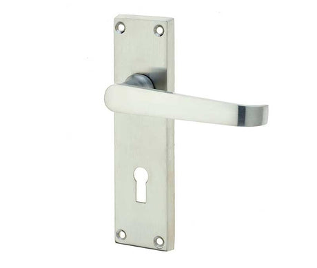 This is an image showing the Frelan - Victorian Straight Door Handle on Lockplate Satin Chrome available to order from Trade Door Handles in Kendal