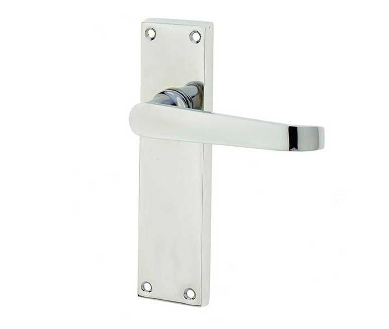 High quality image of Frelan - Victorian Straight Door Handles on Long Latchset Plate Polished Chrome Sku. JV31LPC
