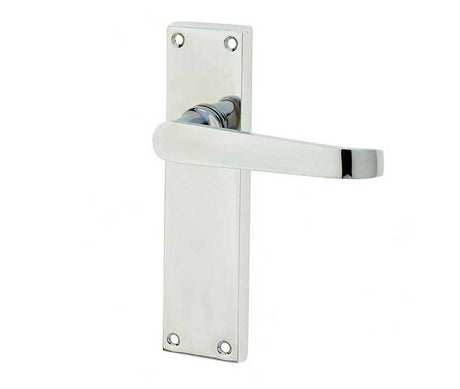 High quality image of Frelan - Victorian Straight Door Handles on Long Latchset Plate Polished Chrome Sku. JV31LPC
