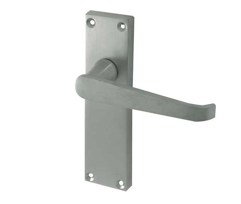 High quality image of Frelan - Victorian Straight Door Handles on Long Latchset Plate Satin Chrome Sku. JV31LSC