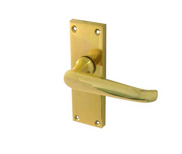 High quality image of Frelan - Victorian Straight Door Handle on Short Latchset Plate Polished Brass Sku. JV31PB
