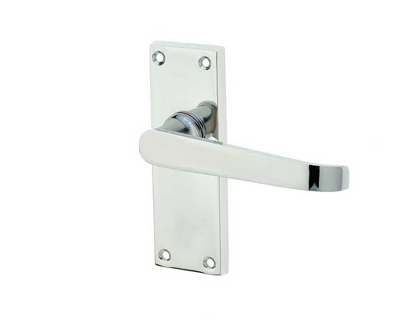 High quality image of Frelan - Victorian Straight Door Handle on Short Latchset Plate Polished Chrome Sku. JV31PC