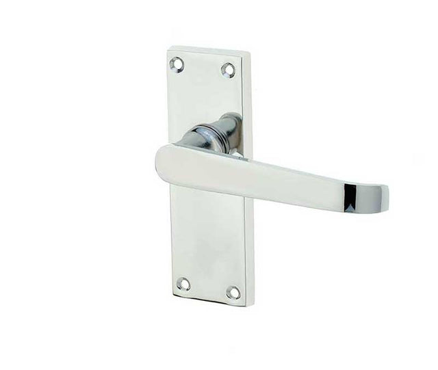 High quality image of Frelan - Victorian Straight Door Handle on Short Latchset Plate Polished Chrome Sku. JV31PC