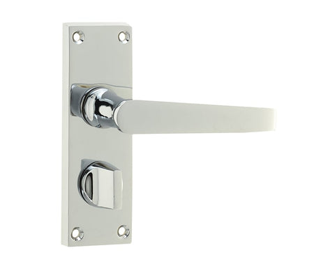 This is an image showing the Frelan - Victorian Straight Door Handle on Privacy Plate Polished Chrome available to order from Trade Door Handles in Kendal