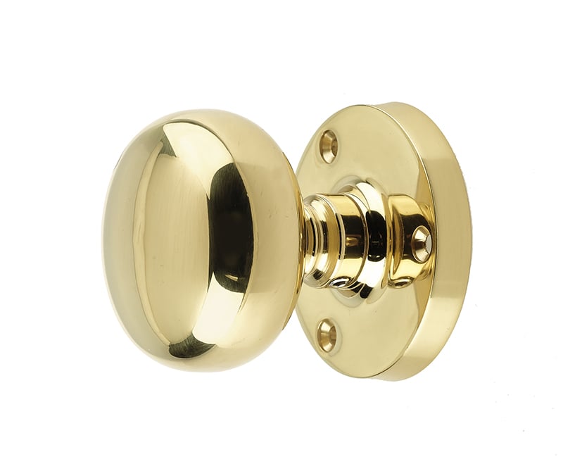 This is an image showing the Frelan - Mushroom Half Sprung Mortice Knobs - Polished Brass available to order from Trade Door Handles in Kendal