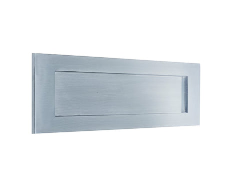 This is an image showing the Frelan - Sprung Letter Plate 280x90mm - Satin Chrome available to order from Trade Door Handles in Kendal