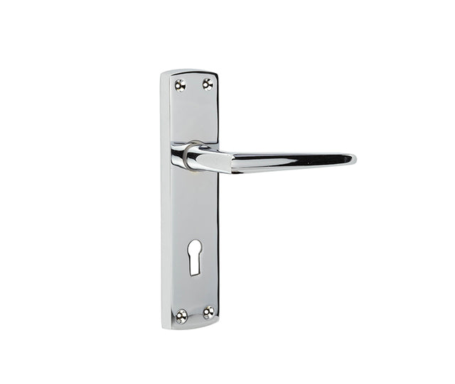 High quality image of Frelan - Bray Door Handle on Lockplate Polished Chrome Sku. JV390PC